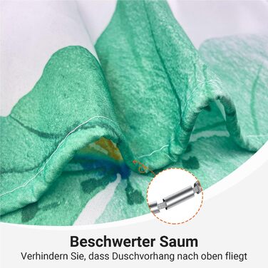 Штора для ванної кімнати 240x200 см, квіти, антигрибкова, водовідштовхувальна, поліестер, з кільцями для душу (М'ятний)