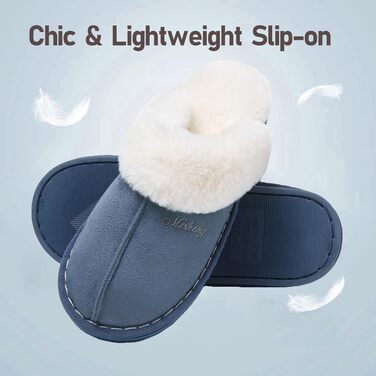 Тапочки домашні Donpapa для жінок та чоловіків, зимові, теплі, з м'якої плюшевої тканини та піною з пам'яттю, імітація овечої шкури, антиковзаючі, для дому та вулиці (38.5/40 EU, Concord Blau)