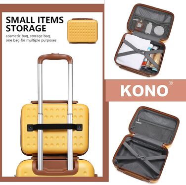 Чемодан-валіза KONO з жорсткою оболонкою, 76x50x31 см, білий (жовтий, косметичка)