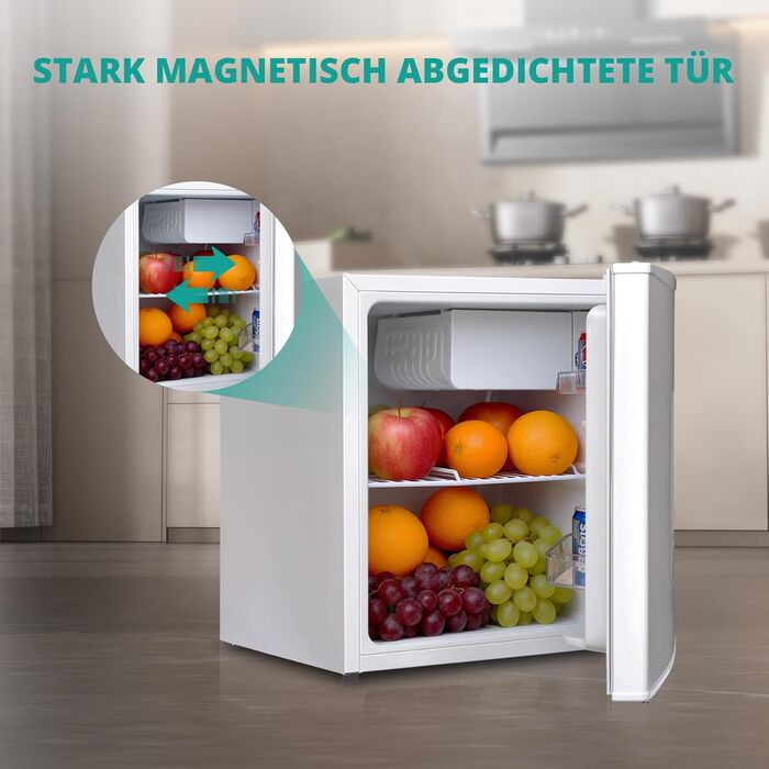 Міні-холодильник SMETA 48L з морозильною камерою, 230V. Тихий настільний холодильник для офісу, кемпінгу, спальні та готелю. Регульований термостат, 39dB, 0-10℃