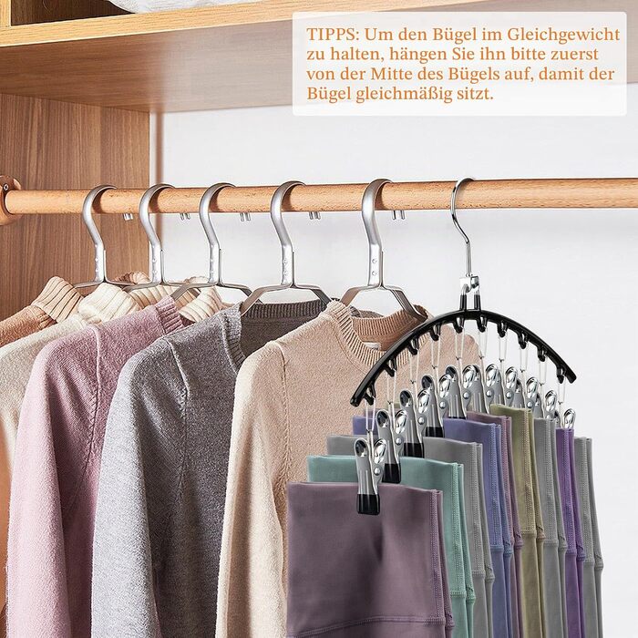 Набір вішалок для штанів та спідниць з 15 затискачами, економні плічка з кліпсами для одягу (чорні, 2 шт)