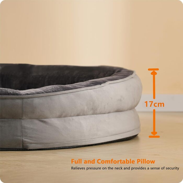 Ортопедичне ліжко для собак, диван для собак з валиком для шиї, кошик для собак з антиковзким дном, знімний та пральний, середні та великі породи, 106 x 79 x 17 см, темно-сірий