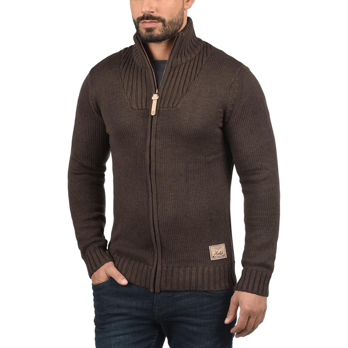 Чоловічий кардиган Soid SDPou з грубого трикотажу з бавовняної суміші, з коміром-стійкою, Regular fit, колір: Кофе Bean Melange (3XL)