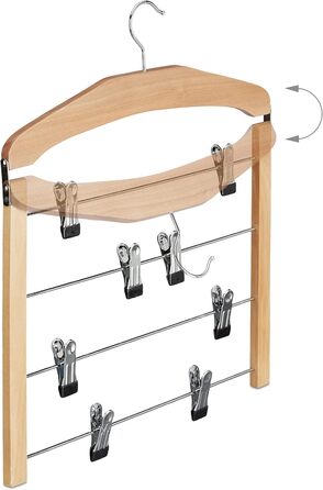 9 x Rock Hangers, Trouser Hangers Wood, 360° Swivel Hook, Clothes Hangers Non-Slip, HBT 45.5x39x2.5 cm, Silver/Natural