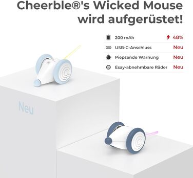 Cheerble інтерактивна іграшка для котів, електрична миша з LED-підсвіткою, автоматична, USB-зарядка, для домашніх котів, подарунок для кошенят (синя)
