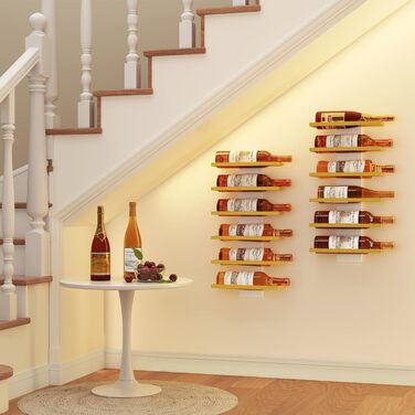 Настінна полиця для вина FAVOOOSTY з 3 рівнями, металева, для 6 пляшок, золота