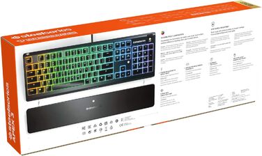 Клавіатура SteelSeries Apex 3 - ігрова з RGB-підсвічуванням та магнітною підставкою для зап'ястя (QWERTZ)