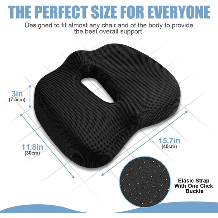 Подушка для сидіння Ainiv, ергономічна подушка з Memory Foam для офісного крісла, інвалідного візка, автомобіля (чорна)