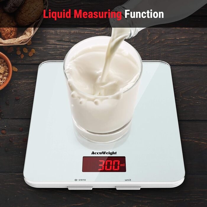 Кухонні ваги ACCUWEIGHT 5 кг з LCD-дисплеєм з міцного скла, функція тарування, для випічки, приготування їжі, ювелірних виробів, з вагою, автоматичне вимкнення
