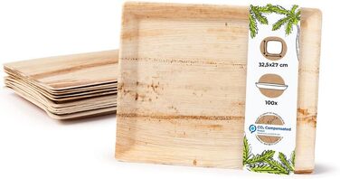 BIOZOYG Serving Platter, 100 Pieces, 32.5 x 27 cm Rectangular - Palm Leaf Plates Serving Tray Cake Plate Compostable Tray - Snack Plates, Alternative to Slate Boards