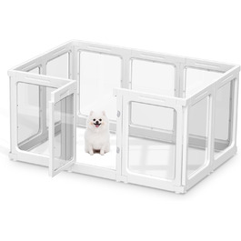 Акриловий вольєр для цуценят, 60 см, прозорий загородження для собак, портативний вольєр для цуценят та собак середніх розмірів, для використання в приміщенні та на вулиці, 10 панелей, білий