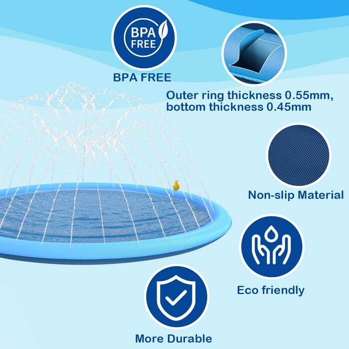 Refreshing Splash Sprinkler for Dogs - 170cm Dog Pool for Large Water Play Toy - Dog Water Play Mat Pool Fountain Splash Pad