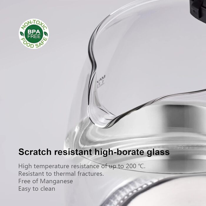 Електричний чайник GRIFEMA 0.8L, 1100W з фільтром від накипу, без BPA, автоматичне вимкнення, захист від перегріву, білий (скло 1.7L)