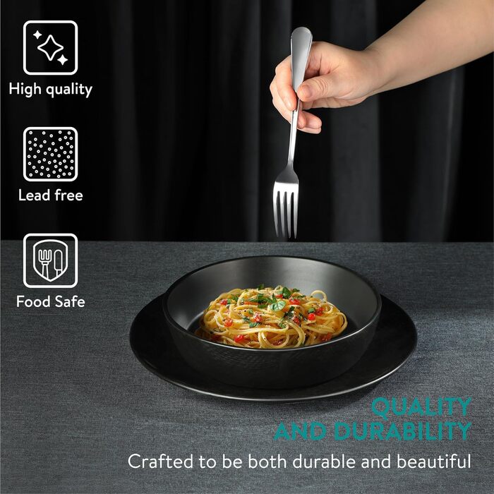 Набір посуду Navaris з каменю (16 предметів) для 4 осіб - тарілки, супові тарілки, чашки, антрацитовий колір