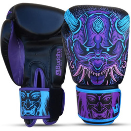 Buddha Fight Wear Luzbel Boxing Gloves - Muay Thai & Kickboxing - 12oz Blue - Premium Leather & Odor-Resistant Interior