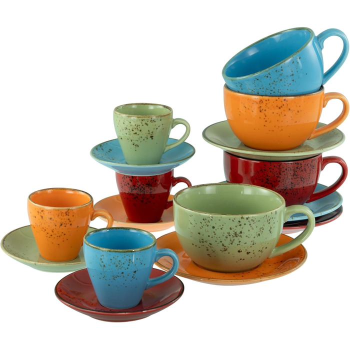 CreaTable Serie Nature Collection Набір посуду для 4 осіб (8 предметів) для кави капучино, кераміка, для мікрохвильовки та посудомийної машини