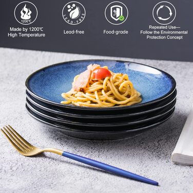 Набір тарілок UNICASA 4 шт. з порцеляни, 16 см, ідеально підходять для супу, десерту, сніданку, сервіз на 4 персони (26 см, блакитний)