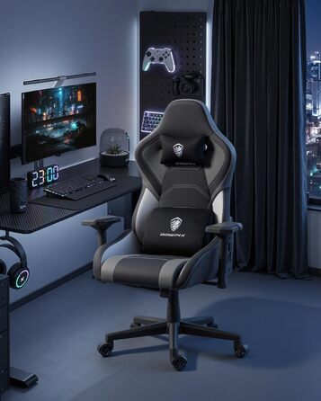 Ігровий крісло Dowinx з 4D підлокітниками, функцією гойдання 15° та регулюванням спинки до 165°, масажний, ергономічний, дизайн у стилі гоночного авто, для геймерів, Esport, вантажопідйомність 135 кг, сірий