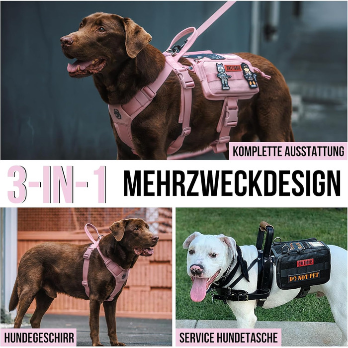 Нашийник для собак OneTigris Guardian з міцною металевою фурнітурою та великою кишенею, рожевий, M