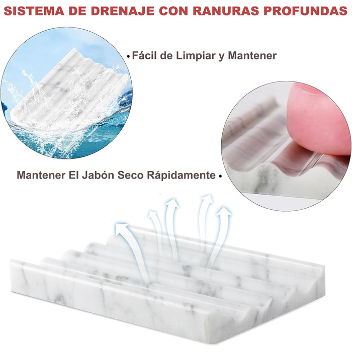 Італійська мильниця з мармуру Koville - підставка для мила з каменю для душу та кухонної раковини - елегантна мильниця з отвором для стоку (Bianco Carrara)