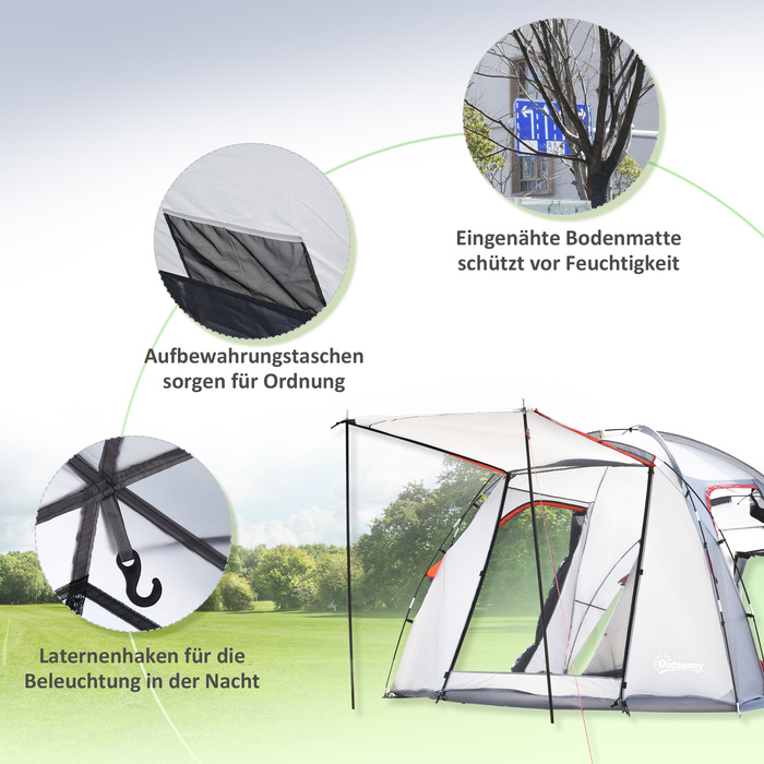 Outsunny 5-Person Tent - Tunnel Tent with Bedroom, Carry Bag, 2000mm Water Column, Mesh Windows, Grey | Aosom