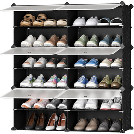Plastic shoe cabinet, DIY simple shoe rack, narrow, with door, steel frame, stable, for hallways, bedrooms, entryways, White with Transparent Door, 2 * 6 (Black, 2x6)