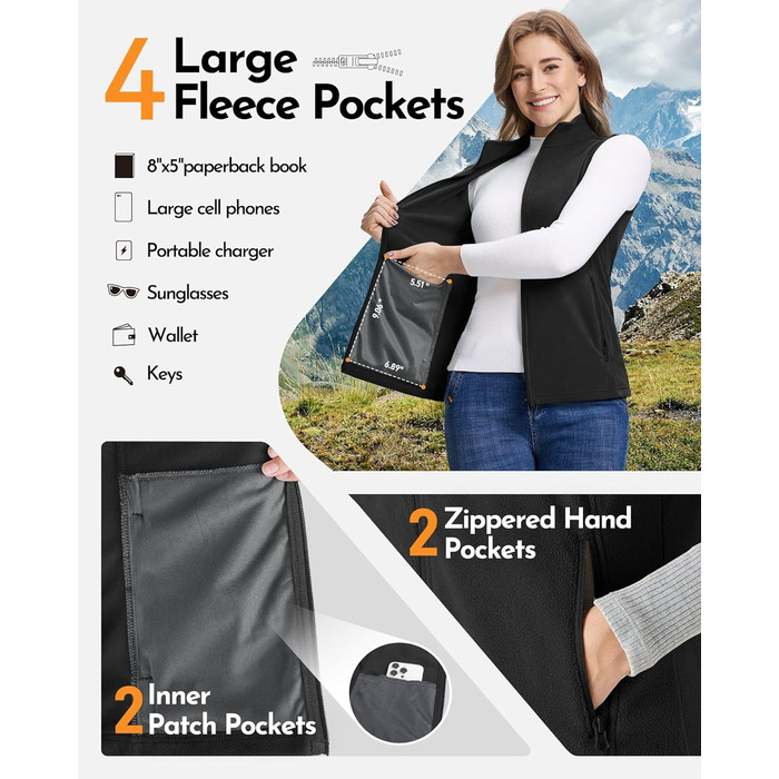 Жіноча флісова жилетка Outdoor Ventures - тепла безрукавка для спорту та відпочинку, чорна, XS