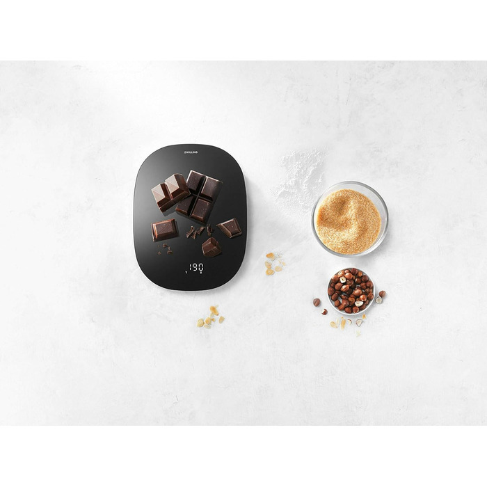 Кухонні ваги Zwilling Enfinigy з цифровим дисплеєм, функцією тарування, до 10 кг, USB-зарядка, чорного кольору