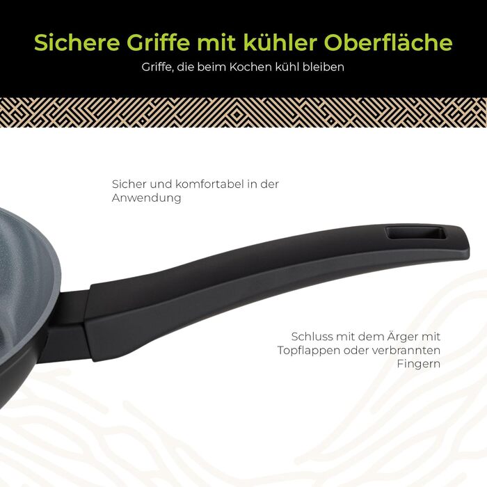 Набір сковорідок Be Living Delight 4 шт. (20/24/28 см + вок 28 см з кришкою), антипригарне покриття з кераміки, для індукційних плит, без PTFE та PFOA, чорний