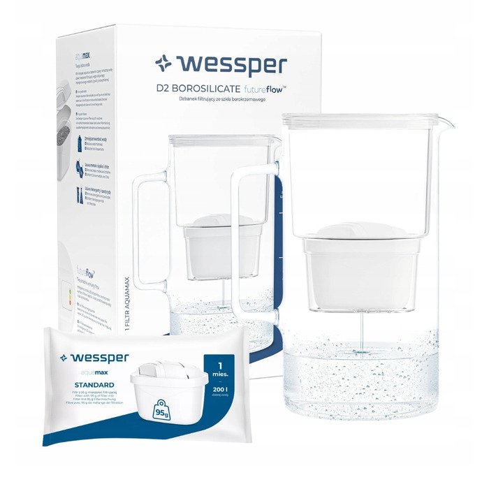 Скляний фільтр-кувшин WESSPER D2 3л (боросилікатне скло), білий + 2 смінних картри own