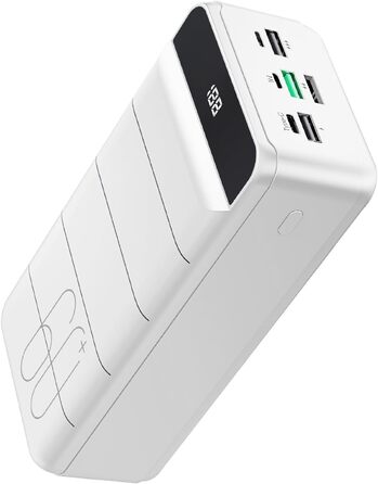 Powerbank 60000mAh з LED-дисплеєм, 22,5W PD USB-C, 4 виходи та 3 входи, сумісний з iPhone, Android та іншими пристроями (білий)