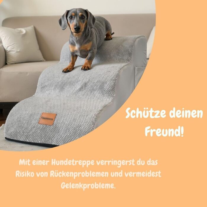 Східці для собак Pawesome: 3 сходинки, 40 см, для маленьких собак та котів, миються