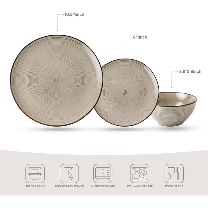 Сервіз Tempus Serie на 6 осіб (18 предметів), керамічний, для щоденного використання, безпечний у мікрохвильовці та посудомийній машині