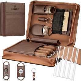 KEJIAR Набір для зберігання сигар: Humidor, ріжучий інструмент, зволожувач, коричневий