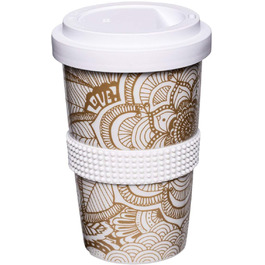 Mahlwerck Coffee-to-go Cup, Porcelain Coffee-to-go Cup with Leak-proof Lid, Design, Grey, 400ml (1 piece (1-pack), Gold)