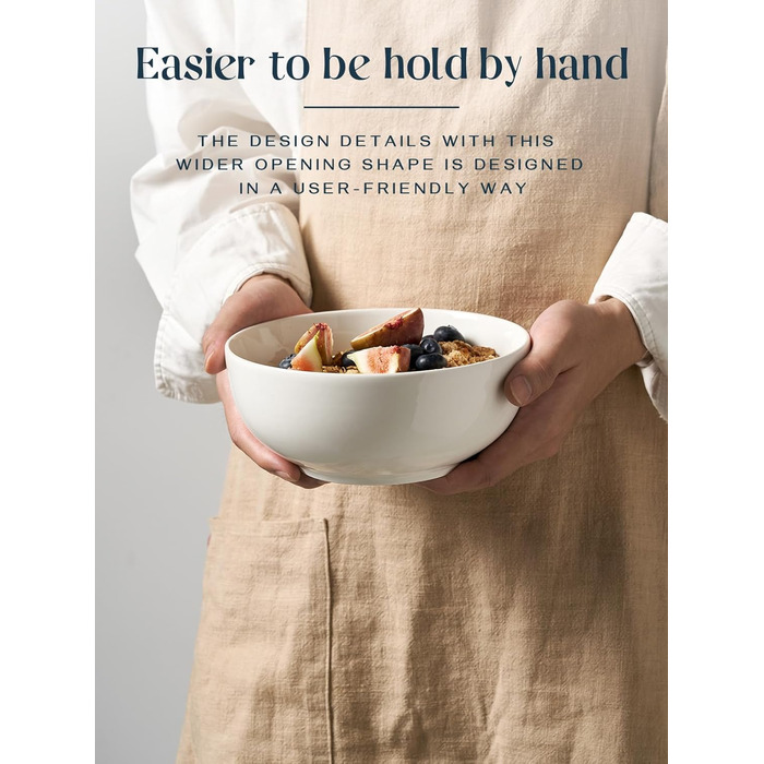 Набір супових мисок DOWAN 1100 мл (4 шт.) - білі керамічні миски для супу, каші, пасти, Φ18 см, стікшільні