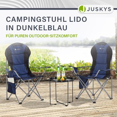 Крісло для кемпінгу Juskys Lido складне з підсклянником, бічною кишенею та сумкою для перенесення. З м'яким сидінням та підлокітниками. 4 кольори (Блакитний)
