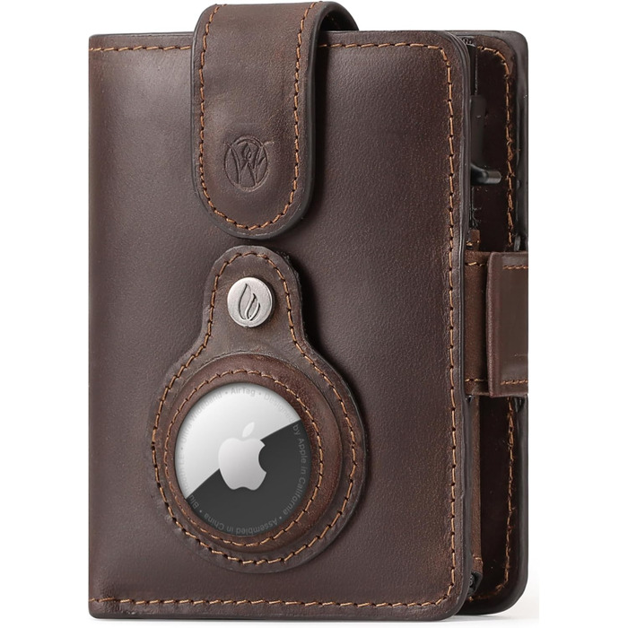 Will Fire® AirTag Wallet with Photo Capsule | Includes AirTag Holder | Genuine Leather Wallet with Coin & Bill Compartments | Extra Secured RFID Card Holder | Space for up to (12) Cards | [Coffee]