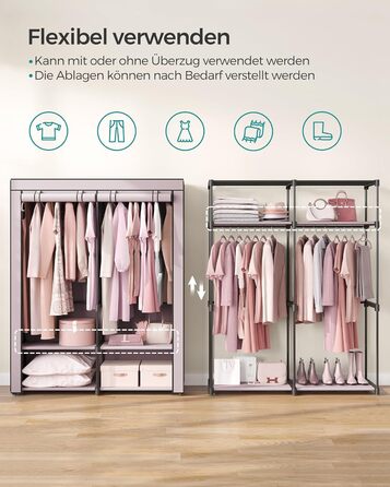SONGMICS Storage Cabinet, Portable, with Hanging Rod, Foldable, Wardrobe, Bedroom, Office, 140 x 43 x 174 cm, RYG02GY (Violet-Lavender)