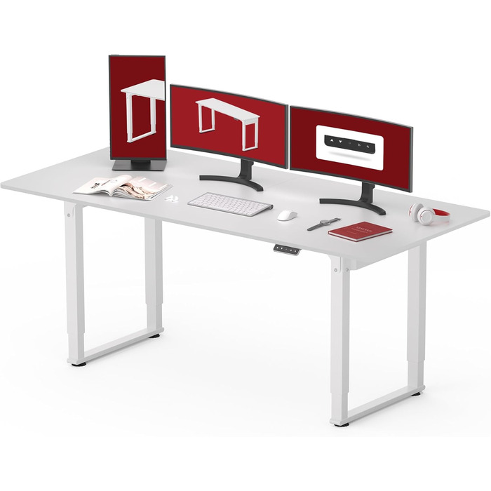 Регульований стіл Sanodesk 180x110 см - L-подібний, з двома моторами, пам'ятью, білий