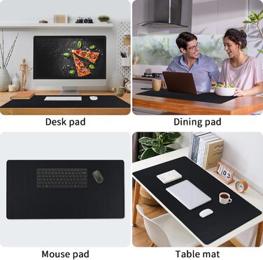 Килимок для столу Niviy з екошкіри, XXL, 80x40 см, чорний. Нековзкий, водонепроникний, для офісу та дому.