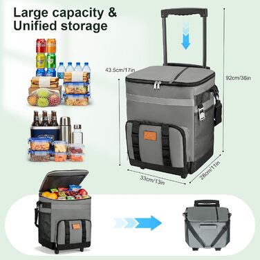 Термосумка-холодильник 35л з колесами, велика, складніша, для пікніків, кемпінгу, пляжу та BBQ, вологостійка