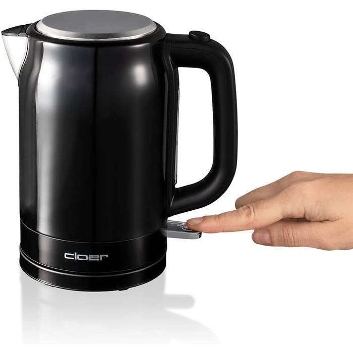Електричний чайник Cloer 4511, 1.7 л, чорний, нержавіюча сталь, 2200 Вт, з індикатором рівня води, захистом від сухого кипіння та перегріву