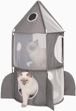 Catit 42001 Vesper Tower, rocket-shaped, with sleeping cushion, for cats, (gray)