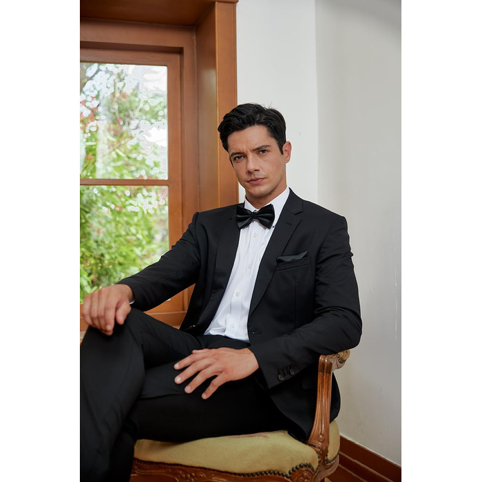 Чорна краватка-метелик HISDERN з кишеньковим хустинкою для чоловіків, однотонна, регульована, для вечірки, весілля, смокінгу