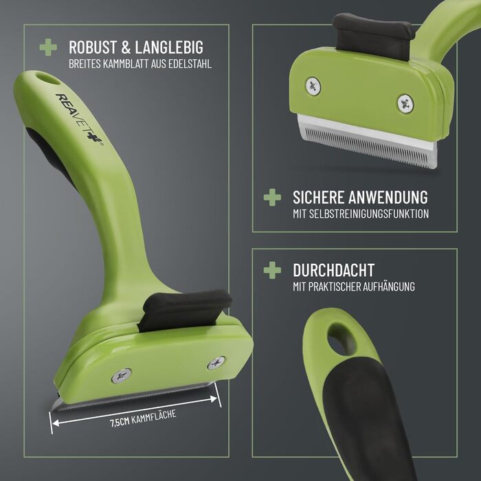 Гребінець для вичісування підшерстка ReaVET для собак та котів з короткою шерстю, середніх порід. Видаляє підшерсток, доглядає за верхнім шаром шерсті, з функцією самоочищення. Ідеально для сезонного линяння.