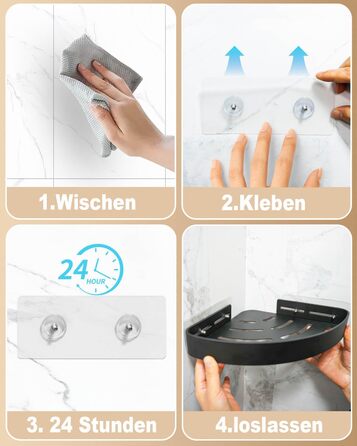 Дзеркальна поличка для душу кутова без свердління чорного кольору, 2 шт. з гачками для шампуню та мила, захист від іржі