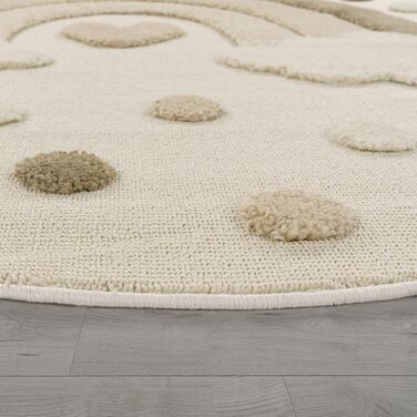 TT Home Children's Rug, Kids' Room Rug, Play Rug, Short Pile, Sun Design, Fluffy 3D, Color: Dark Beige, Dark Cream, Beige, Size: 160 cm Round