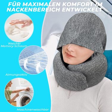 Memory Foam Travel Pillow with Case - Orthopedic Neck Pillow for Airplane, Car, Train - Comfortable & Supportive Travel Cushion