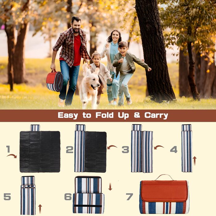 Пікнікова ковдра Boobhone, велика водонепроникна, 3-шарова, 80''x80'' - для кемпінгу та відпочинку